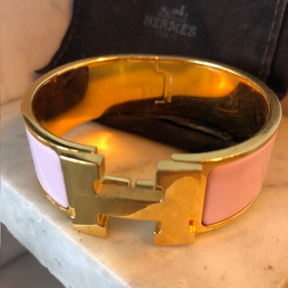 Hermès Thick Clic Clac H Bracelet PM Rose Candeur Gold Authentic - Picture 5 of 17